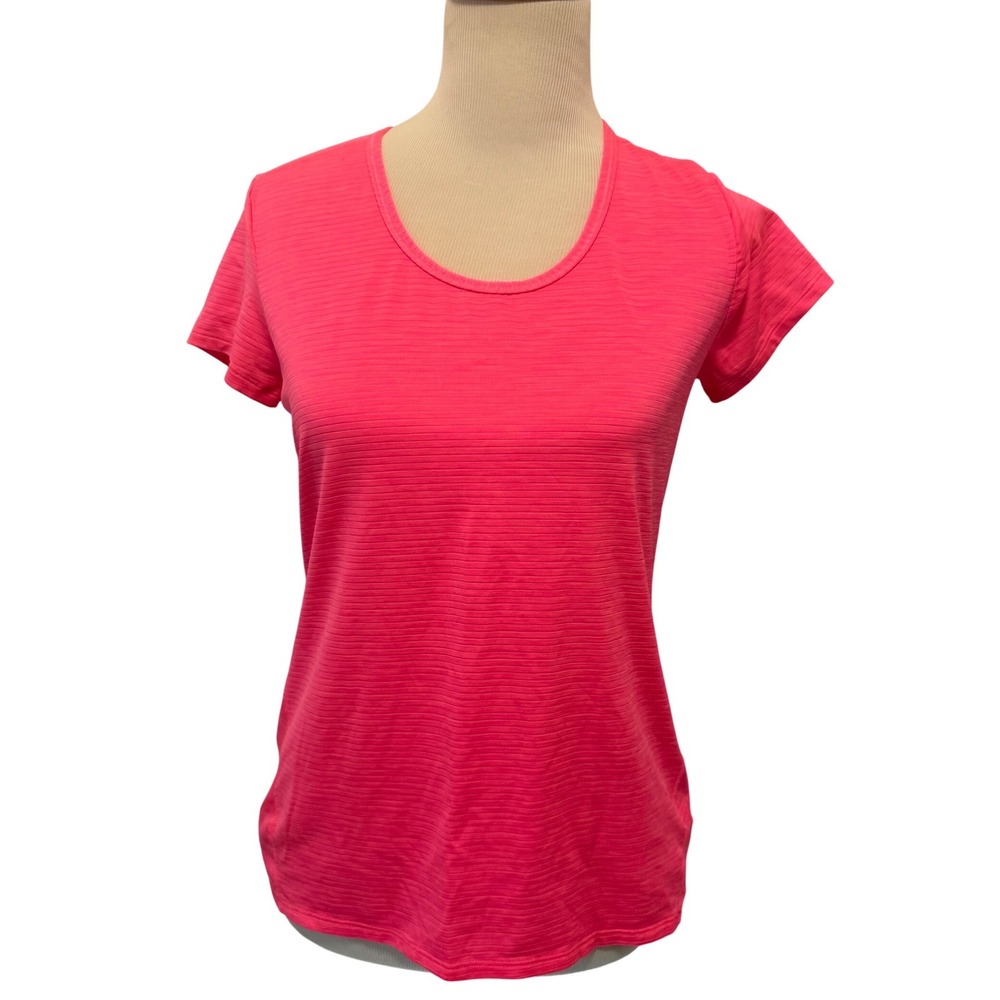 Athleta Pink Textured Stripe Athletic T Shirt‎ Top Womens Medium Activewear